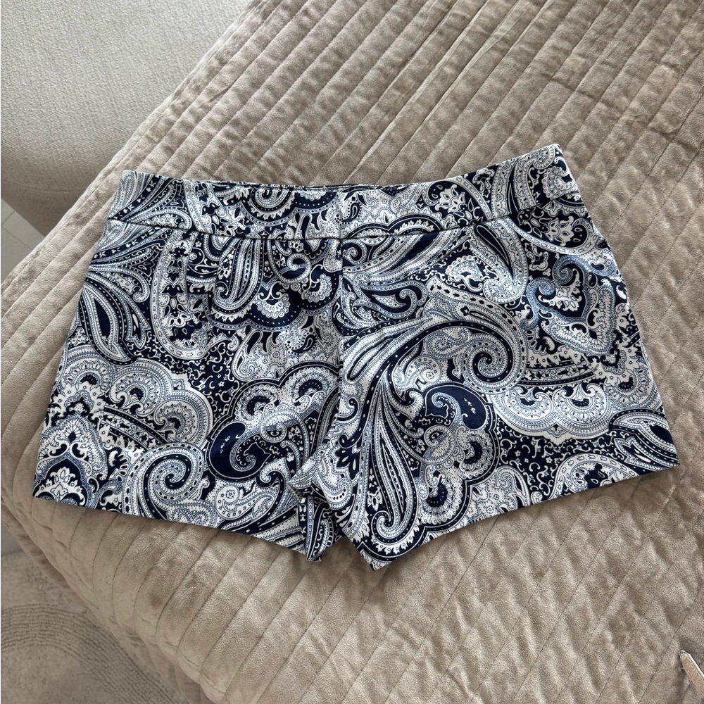 Trina Turk High Waist Paisley Shorts - Navy and White EUC